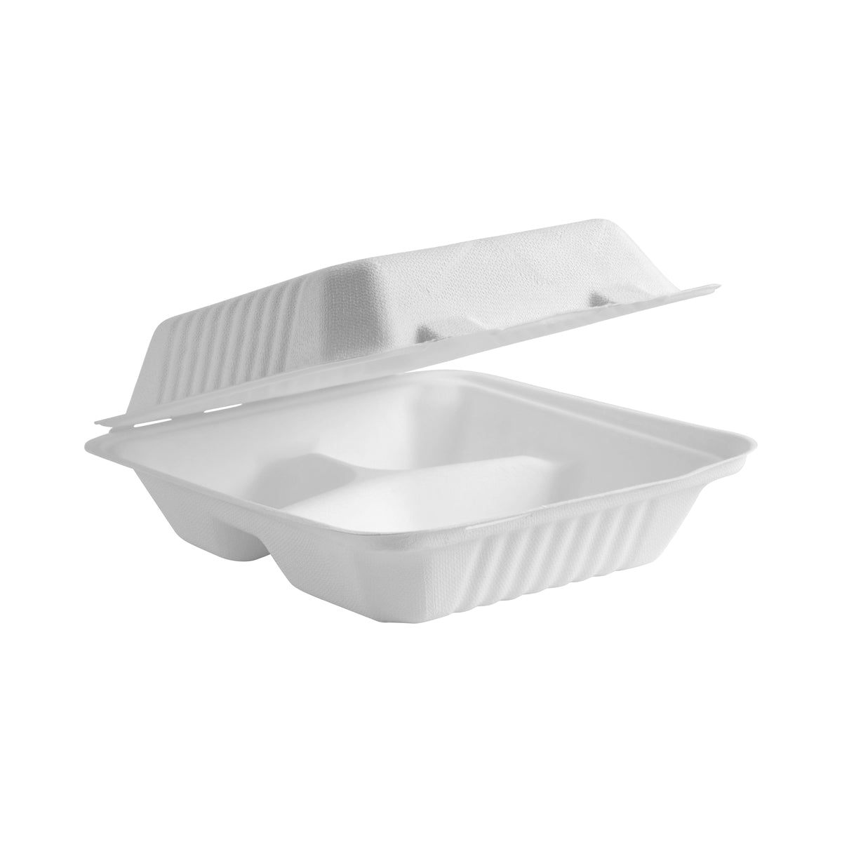 B-DHL-83-PF BioPak BioCane Dinner Clam 3-Compartment Plant Fibre White 200x220x80mm Native Wholesale Hospitality Supplies Canberra