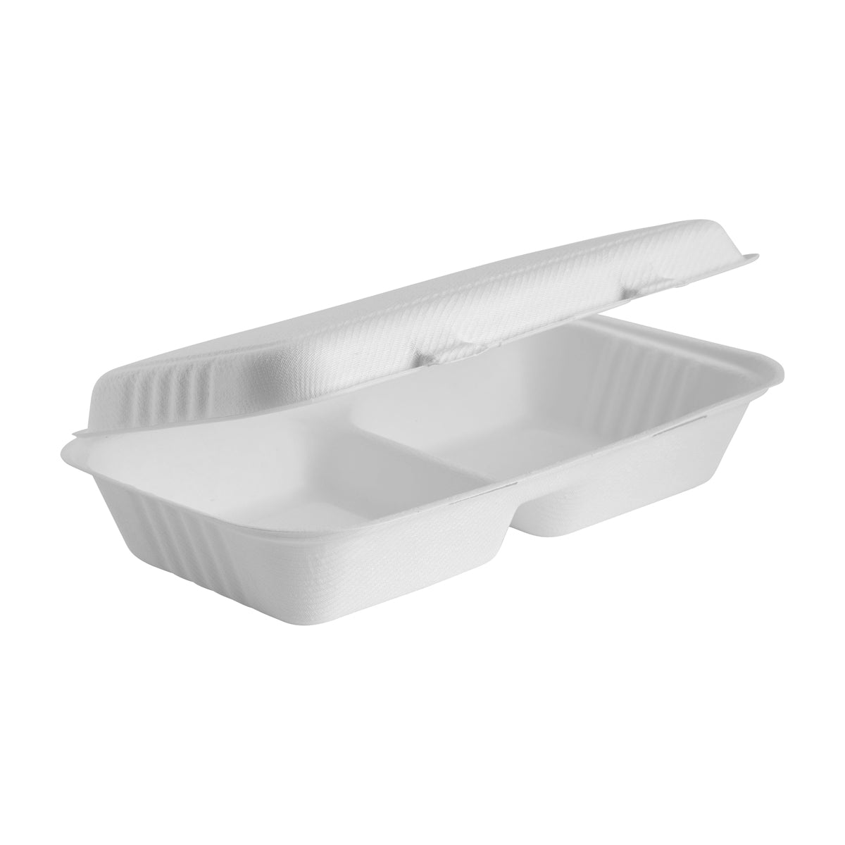 BP.B-HL-1156-2-PF BioPak BioCane Large Snack Clam 2-Compartment Plant Fibre White 280x160x70mm Native Wholesale Hospitality Supplies Canberra