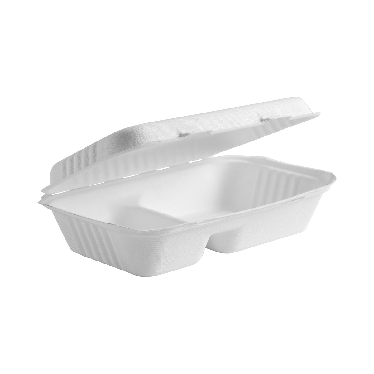 B-HL-96-2-PF BioPak BioCane Snack Clam 2-Compartment Plant Fibre White 230x150x80mm Native Wholesale Hospitality Supplies Canberra