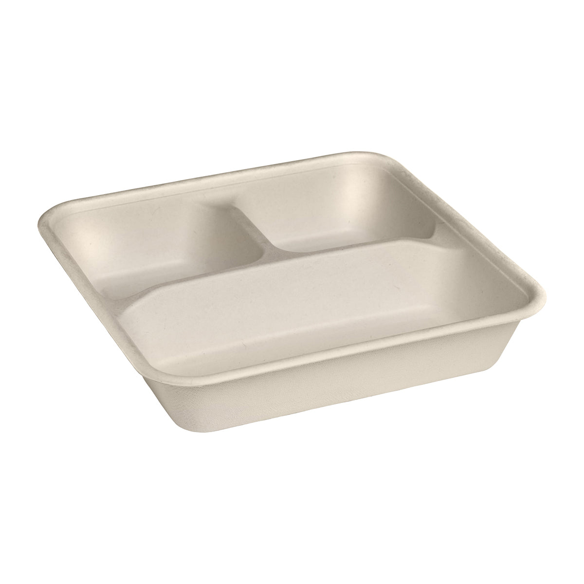 B-LB-3C-N-LARGE-PF BioPak BioCane Square Takeaway Container Large 3-Compartment Plant Fibre Natural 232x232x46mm / 560ml+240ml+240ml Native Wholesale Hospitality Supplies Canberra