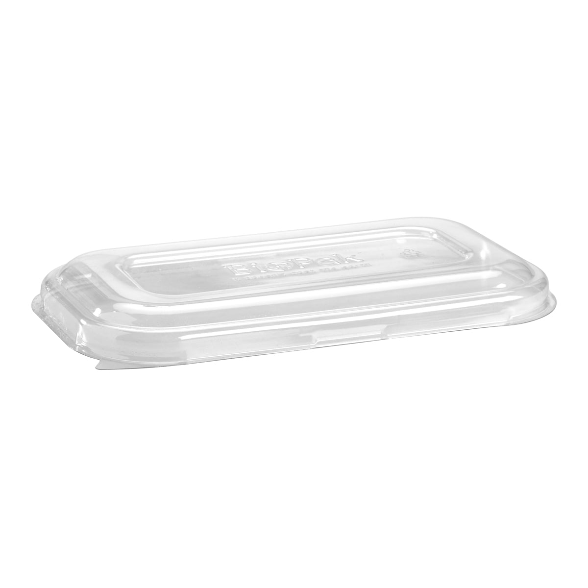 B-LBL-RPET(D) BioPak Clear RPET Oblong Takeaway Dome Lid 232x132mm Native Wholesale Hospitality Supplies Canberra