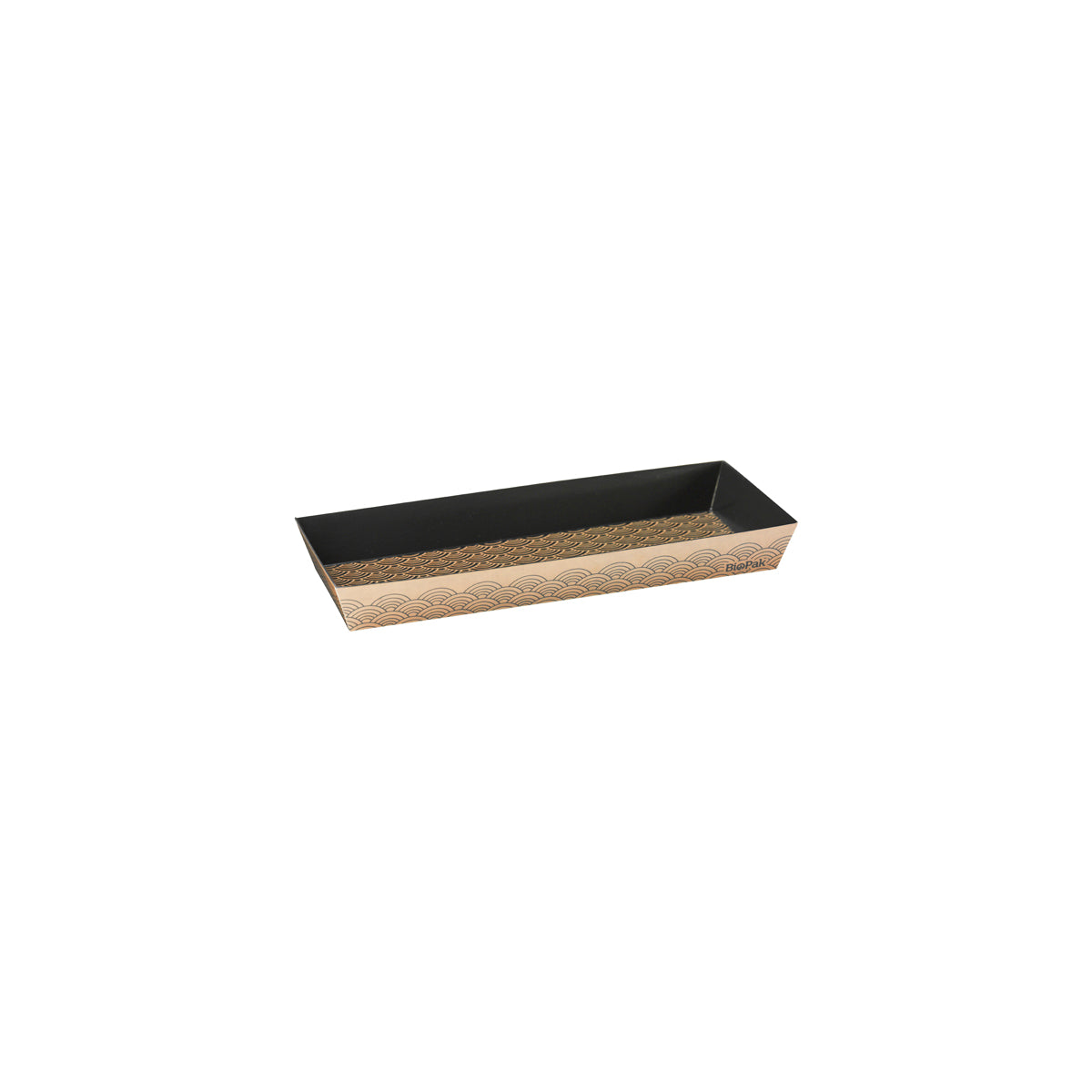 BB-ST-LONG BioPak FSC BioBoard Paper Sushi Tray Long Black & Kraft 192x63x24mm Native Wholesale Hospitality Supplies Canberra