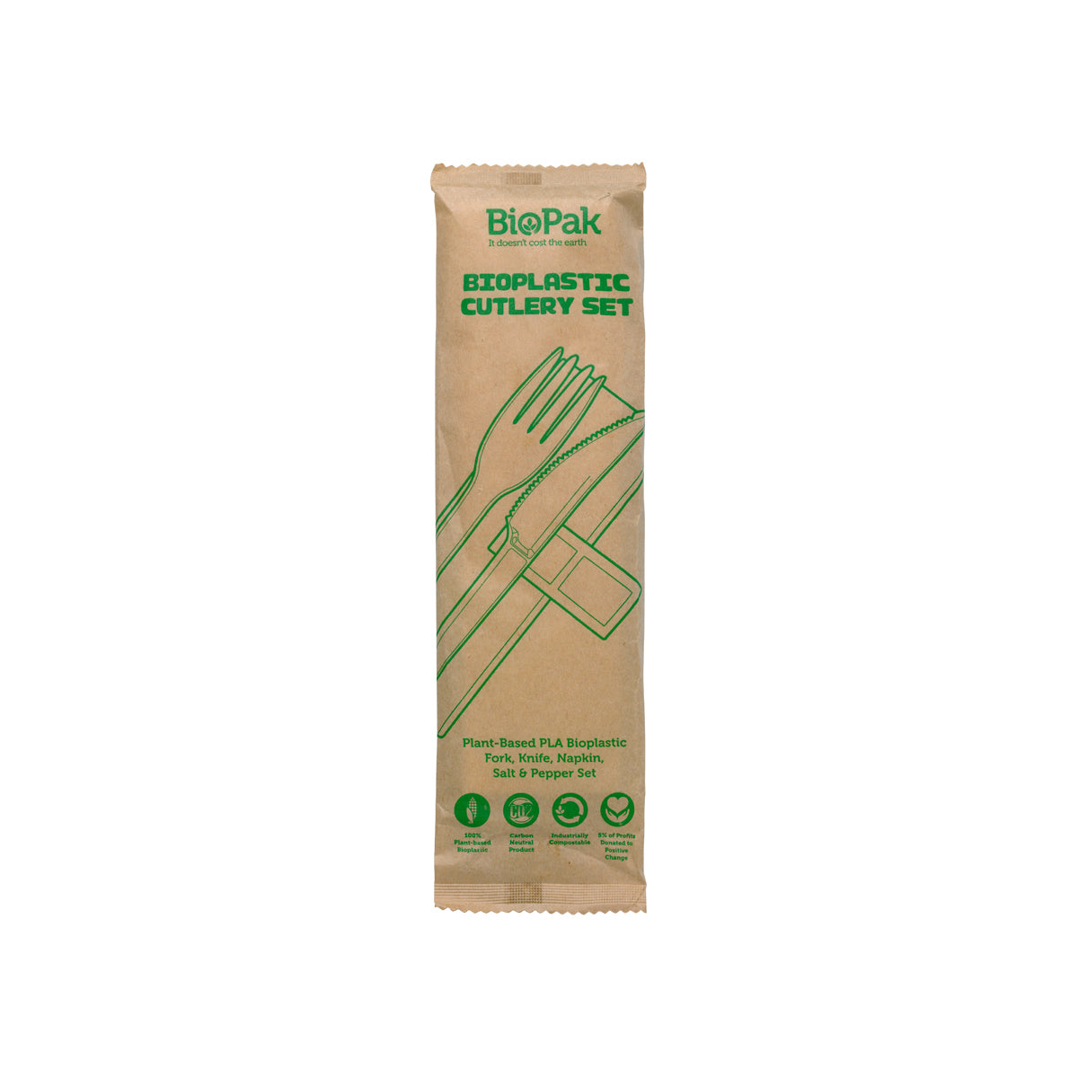 BP.GD-6.5AKFNSP-B BioPak CPLA BioPlastic Fork, Knife, Napkin, Salt & Pepper Set 165mm Native Wholesale Hospitality Supplies Canberra