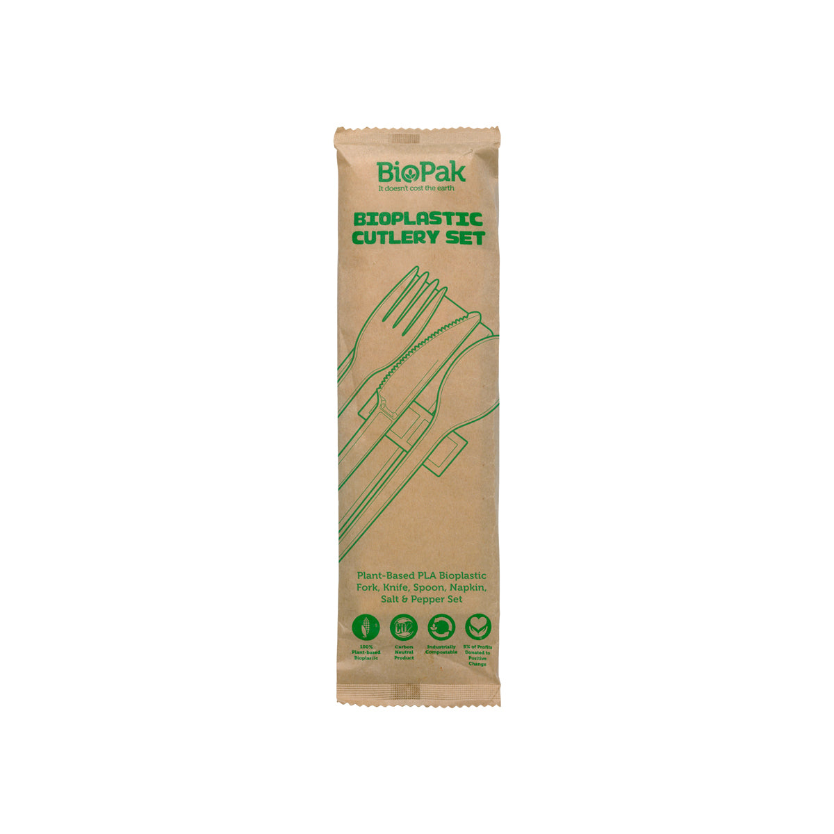 BP.GD-6.5AKFSNSP-B BioPak CPLA BioPlastic Fork, Knife, Spoon, Napkin, Salt & Pepper Set 165mm Native Wholesale Hospitality Supplies Canberra