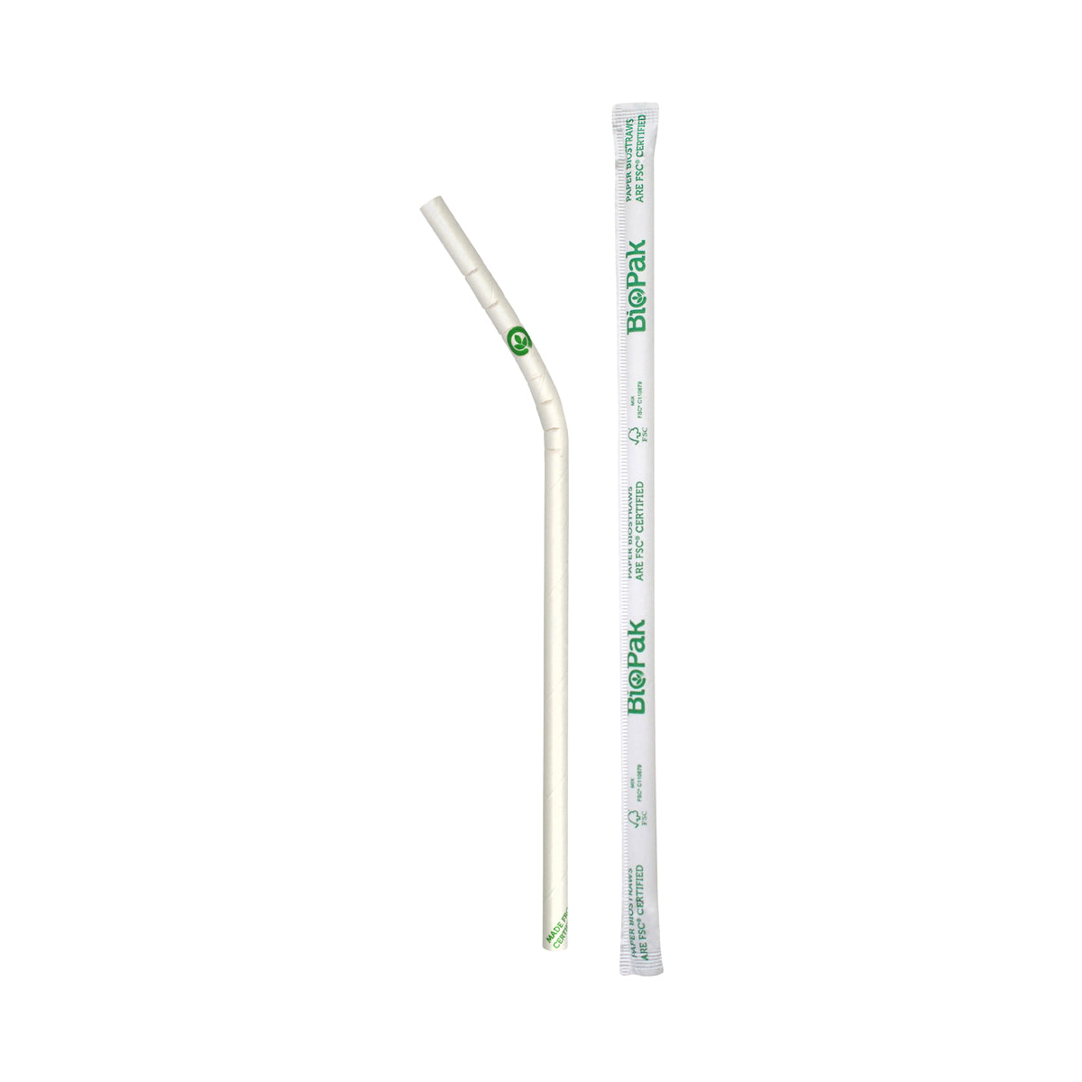 JP-PBS-6X197-W-BENDY-IW BioPak Bendy BioStraw Paper White Individually Wrapped 6x197mm Native Wholesale Hospitality Supplies Canberra