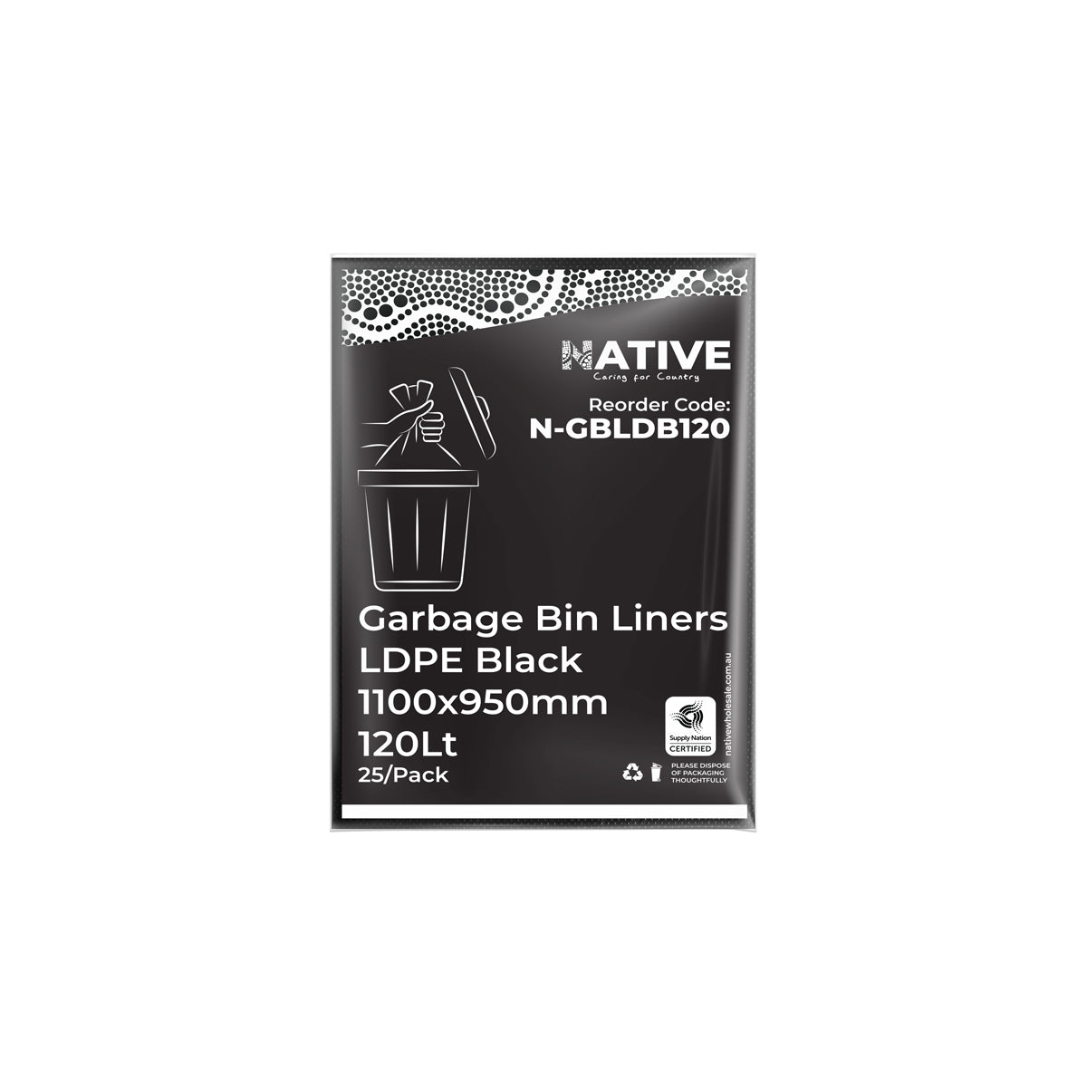 Native Garbage Bin Liners Low Density Polyethylene Black 1100x950mm / 120Lt Native Wholesale Canberra