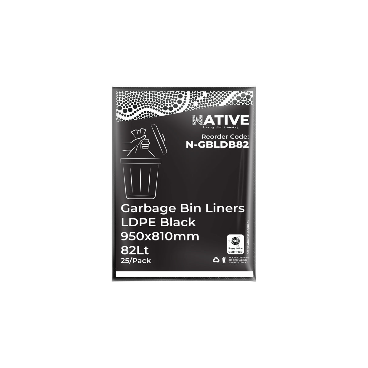 Native Garbage Bin Liners Low Density Polyethylene Black 950x810mm / 82Lt Native Wholesale Canberra