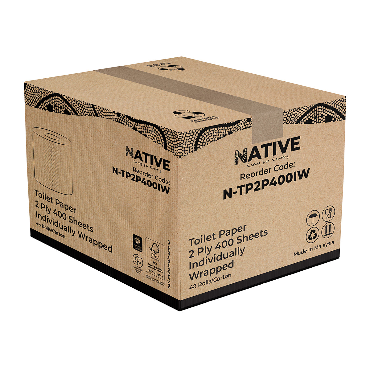 N-TP2P400IW Native Toilet Paper 2Ply 400 Sheets Individually Wrapped
48 Rolls/Ctn Native Wholesale Canberra